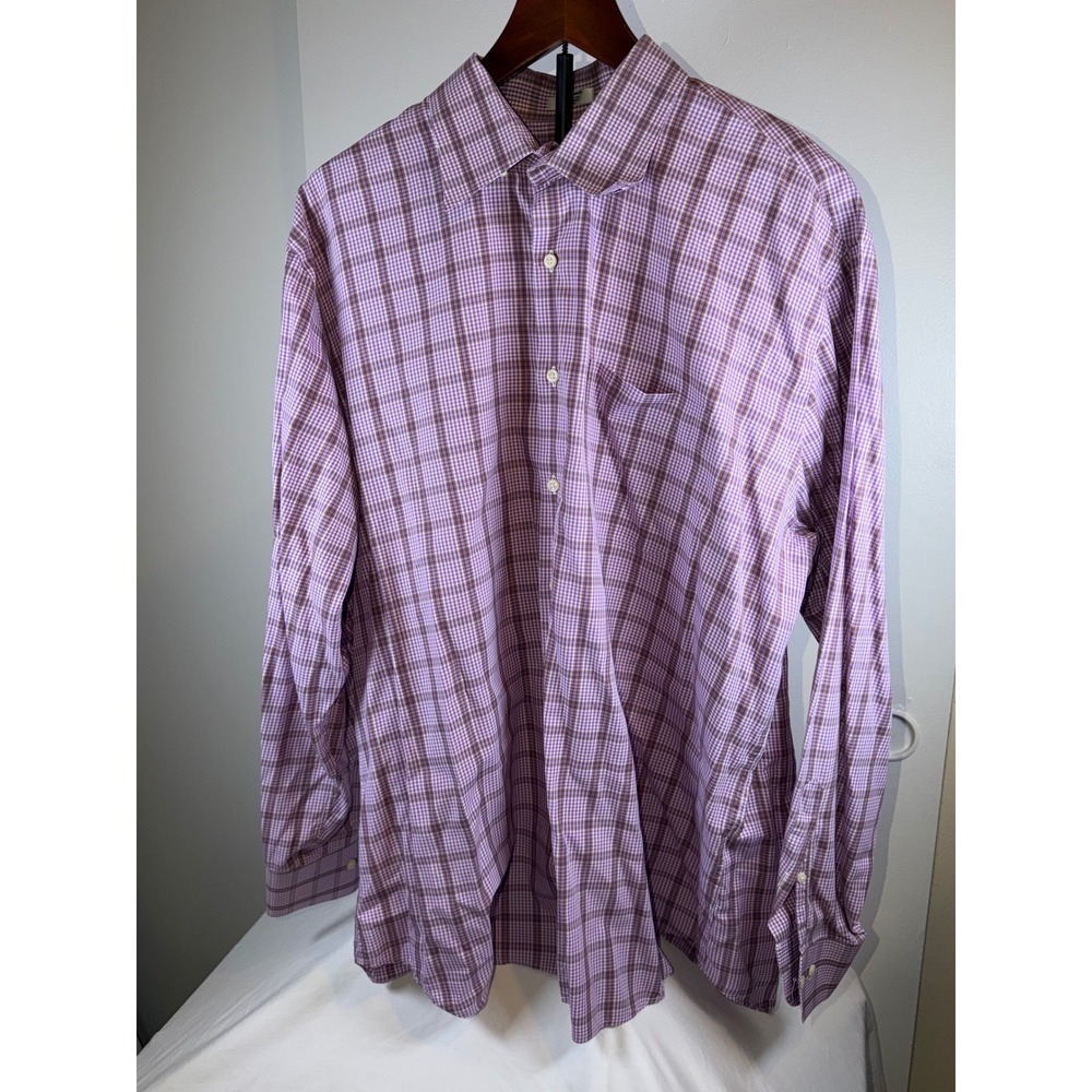 Peter Millar Button Down Shirt Mens XL Purple Brown Plaid Long Sleeve Cotton - Picture 2 of 8
